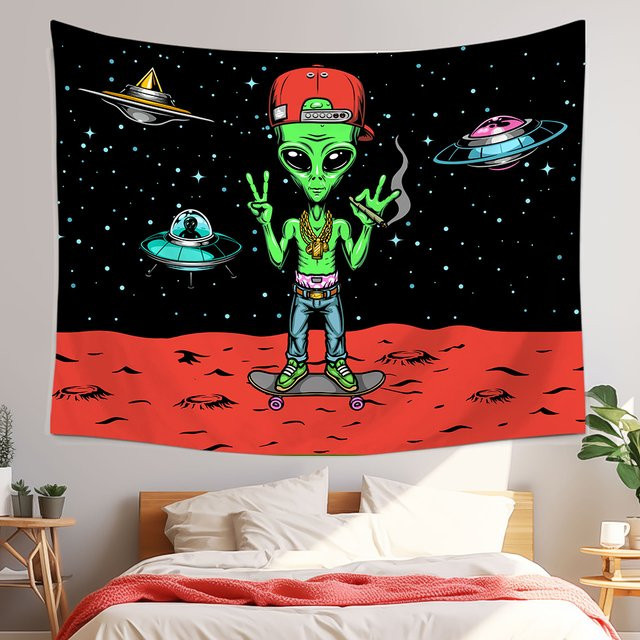 RoarGosh Hip-Hop Alien Skater Wandteppich mit Weltraum-Motiv in Multicolour - Bild 1