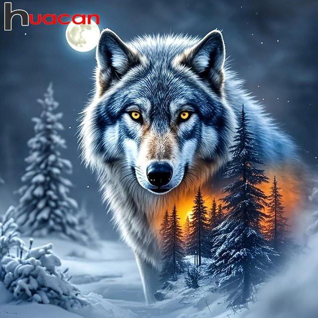 Huacan 5D DIY Diamantmalerei Wolf Mosaik Set in Multicolour, B/B/H: 20 x 20 x 20 cm - Bild 1
