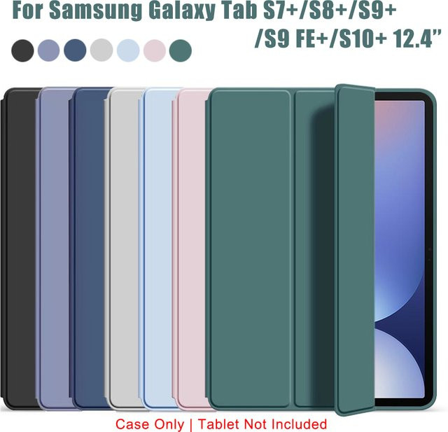 QIJUN Dreifach faltbare Flip-Hülle für Samsung Galaxy Tab S7 S8 S9 FE S10 Plus 12,4 Zoll S9+ S10+ S8+ mit magnetischem Ständer aus PU-Leder in Blau - Bild 1