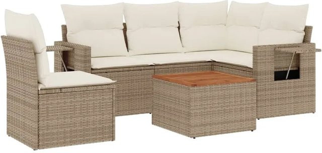 vidaXL 6-teilige Garten-Sofagarnitur aus Polyrattan in Beige mit Kissen und Couchtisch im L-Shape Design - Bild 1