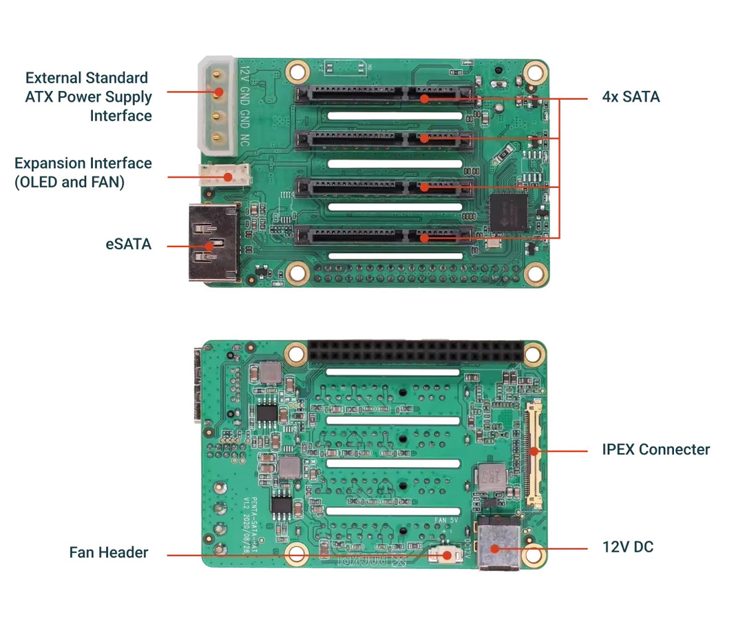 MiiBestOD Penta SATA HAT für Raspberry Pi 5 zur Anbindung von bis zu 5 SATA-Laufwerken mit optionalem Top-Board-Set - Bild 3