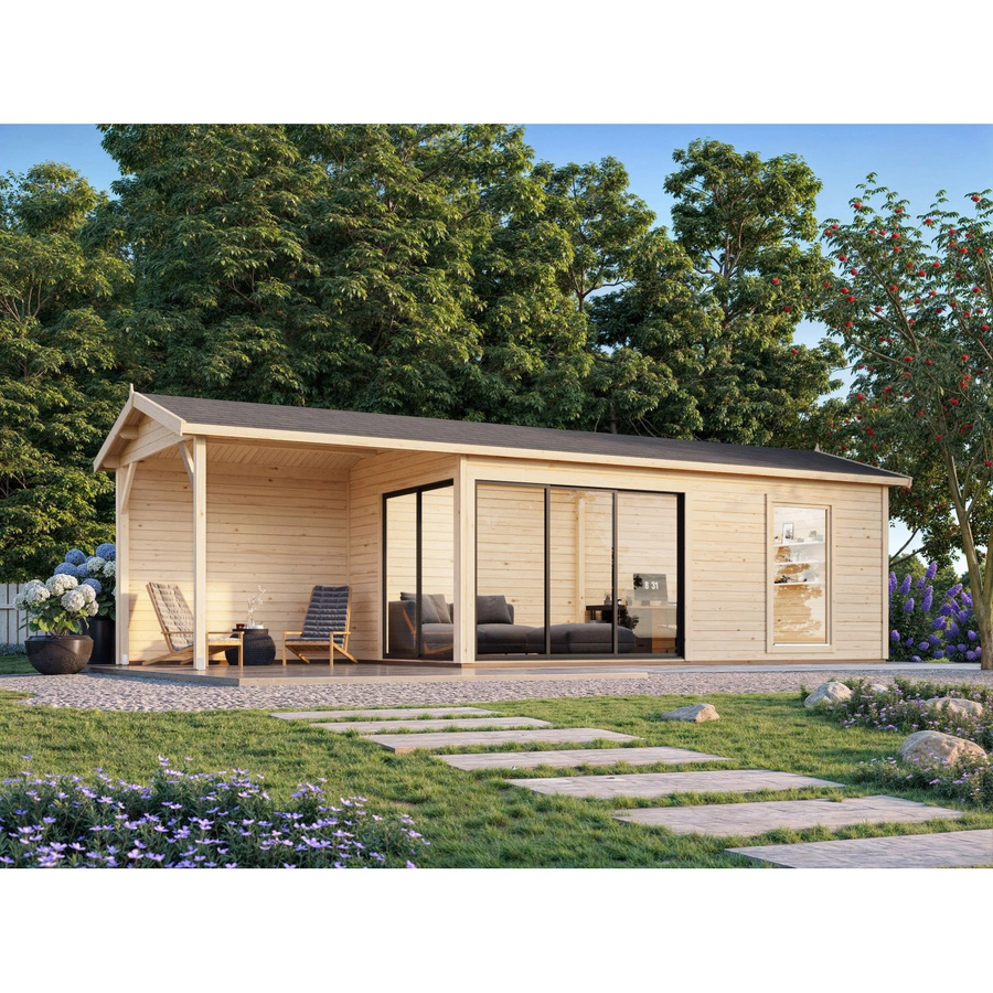 Palmako Gartenhaus Amanda aus Fichtenholz in Hellbraun mit Satteldach B/T/H: 873 x 300 x 280 cm - Bild 2