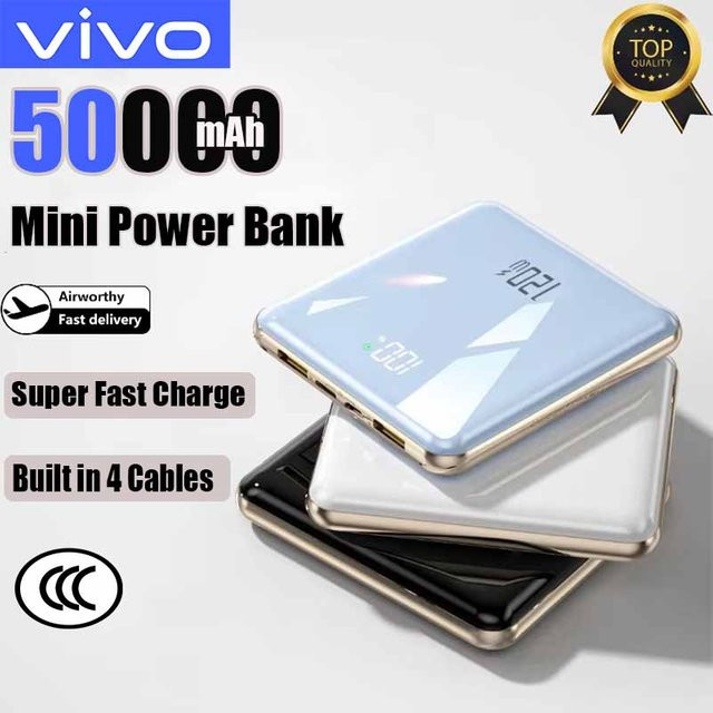 VIVO Mini-Powerbank mit 50000mAh Kapazität und 120W Superschnellladefunktion, Blau, mit eingebauten 4 Kabeln für iPhone und Samsung - Bild 1