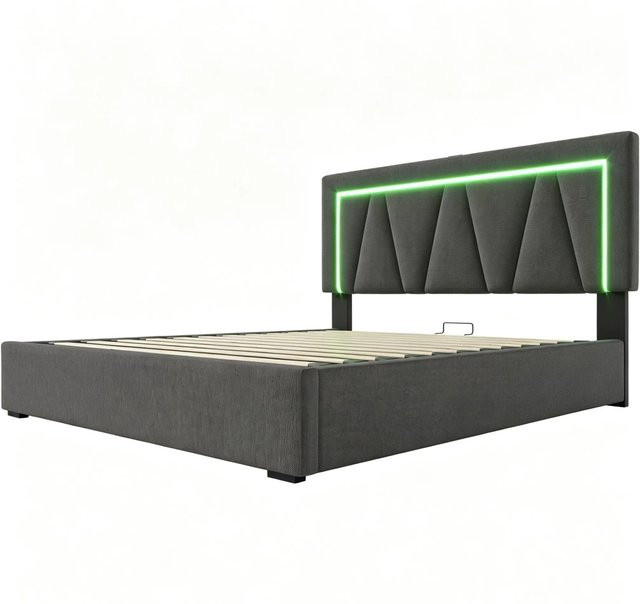 okwish Polsterbett mit Stauraum und LED-Beleuchtung sowie USB-Anschluss, Grau, B/T/H: 140 x 200 x 110,5 cm - Bild 1