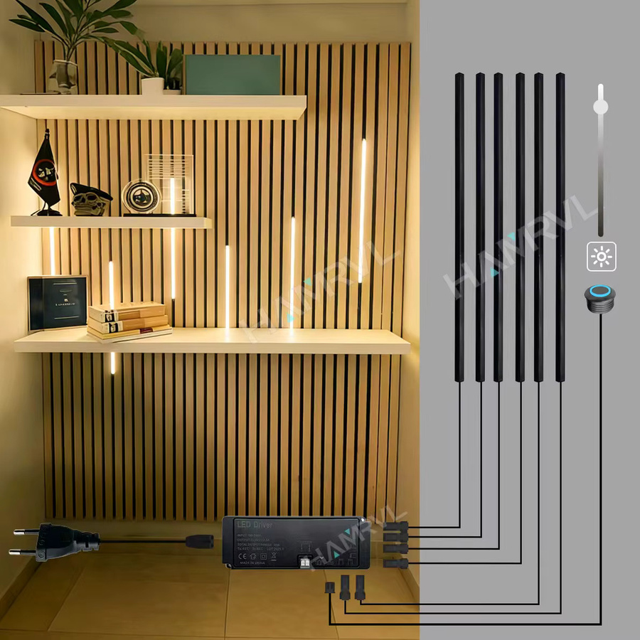 HAMRVL LED-Einbauleuchten-Set COB Selbstklebende Wandstreifenleuchten in Schwarz für Wandpaneele und Holzlamellen - Bild 5