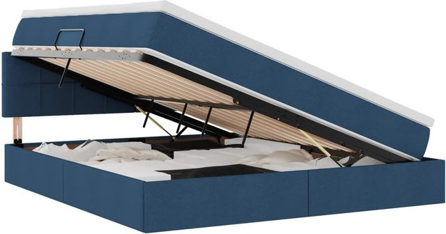 vidaXL Bett mit Stauraum und LED-Beleuchtung in Blau mit Matratze und USB-Anschluss, B/T/H: 160 x 200 x 204 cm - Bild 1