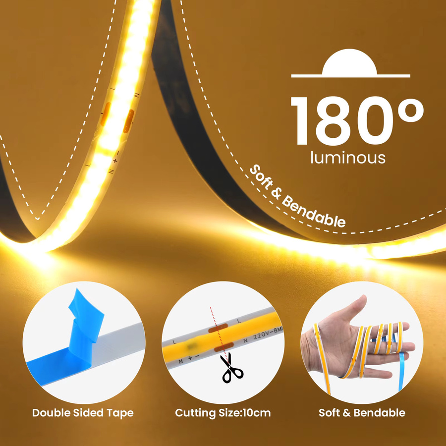 HEGEHE COB LED Streifen Licht mit 240 LEDs/m, Weiß, AC 220 V, flexibles Band für Indoor Home Decor - Bild 4