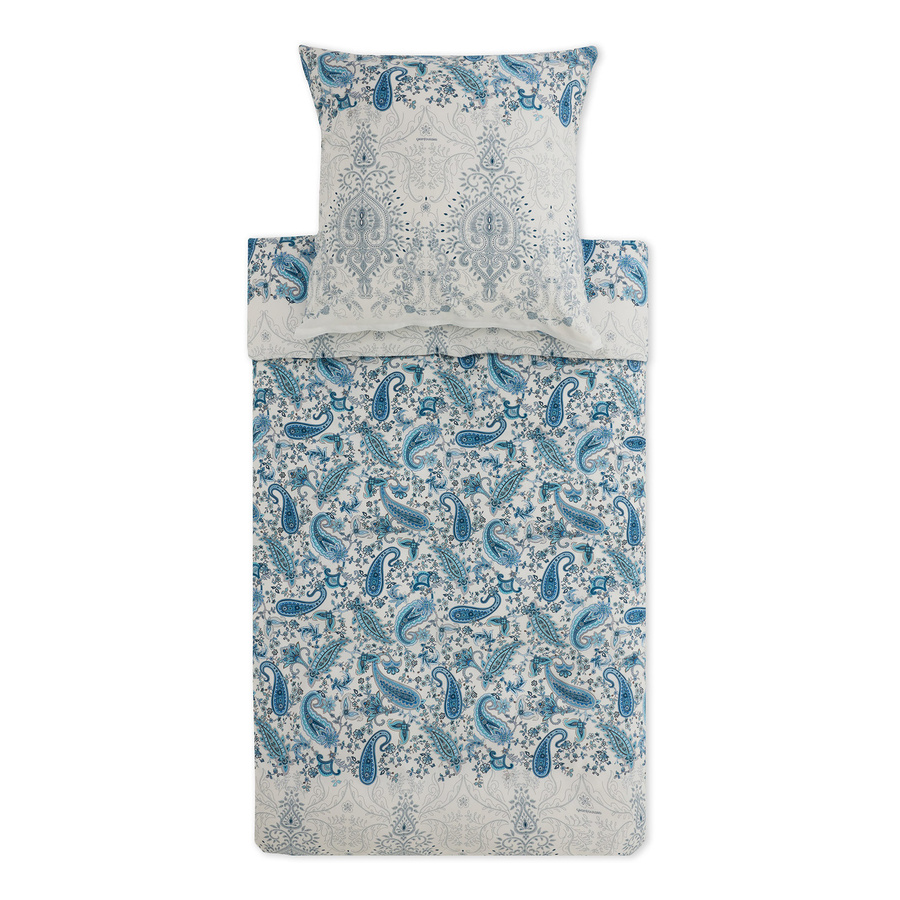 Bassetti Monnalisa Mako-Satin Bettwäsche mit floralem Design in Himmelblau, bestehend aus Bettbezug und Kissenbezug mit Reißverschluss - Bild 1