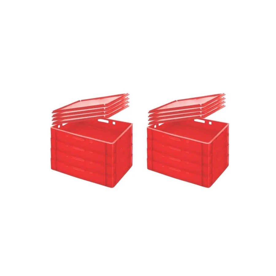 CHEFGASTRO SuperSparSet 8 x Eurobehälter Fleischerkasten E1 mit Auflagedeckel, Rot, H x B x T: 12,5 x 40 x 60 cm - Bild 2