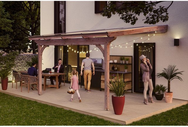 Skan Holz Terrassenüberdachung Ravenna braun mit Polycarbonat-Dach B/T: 434 x 250 cm - Bild 1