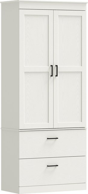 Aosom Küchenschrank HOMCOM als Hochschrank im Landhaus-Stil mit 2 Schubladen und verstellbaren Regalen, Vitrinenschrank für Küche und Esszimmer, Cremeweiß, B: 75 cm, T: 39 cm, H: 178 cm - Bild 1