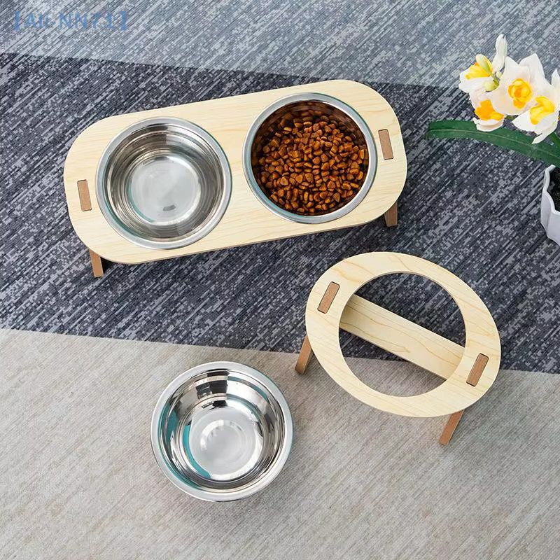 JETTING 2-in-1 Futternäpfe für Katzen und Hunde mit Edelstahl-Kippschalen und Holzstützen in Silber - Bild 3