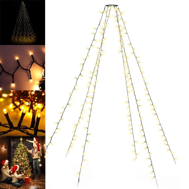 Toboli LED Christbaumbeleuchtung mit Ring, 192 LEDs, Warmweiß, Schwarz, 6x2m - Bild 1