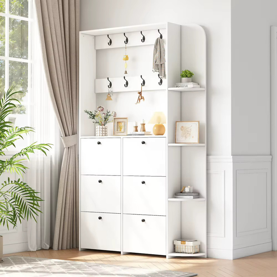 Ye 3-in-1 Multifunktionaler Garderobenschrank mit Falttüren in Weiß, B/T/H: 120 x 24 x 200 cm - Bild 2