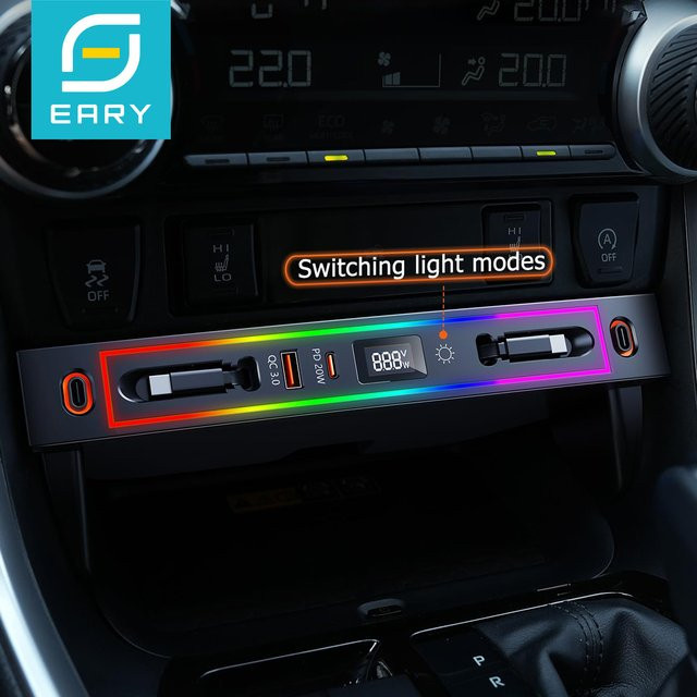 Eary USB-Hub Dockingstation Auto-Ladegerät für Toyota RAV4 2020-2025 mit 4-Port Einziehbare Mittelkonsole Schnell-Ladeadapter und RGB in Schwarz - Bild 1