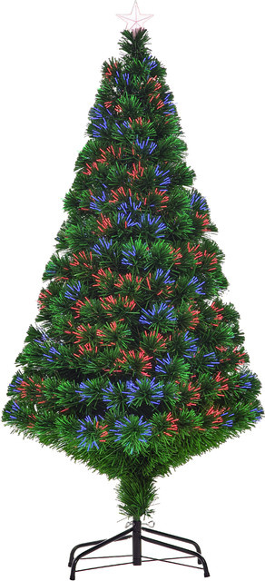 HOMCOM Künstlicher Weihnachtsbaum mit LED Lichtfaser und Metallständer, Grün, Höhe: 150 cm, Durchmesser: 60 cm - Bild 1