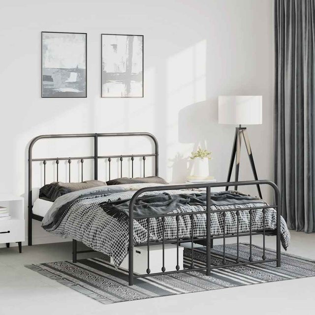 Vidaxl Metallbettgestell mit Kopfteil und Fußteil in Schwarz, B: 150 cm, L: 200 cm - Bild 1