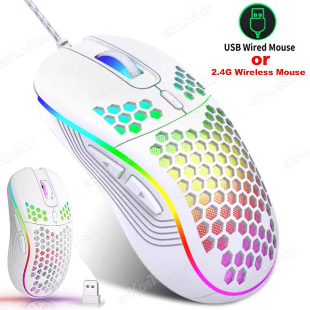 SZKOSTON Ergonomische Gaming-Maus mit Waben-Design, RGB-Hintergrundbeleuchtung, 7200 DPI, USB-Anschluss für PC und Laptop, Schwarz oder Weiß - Bild 1