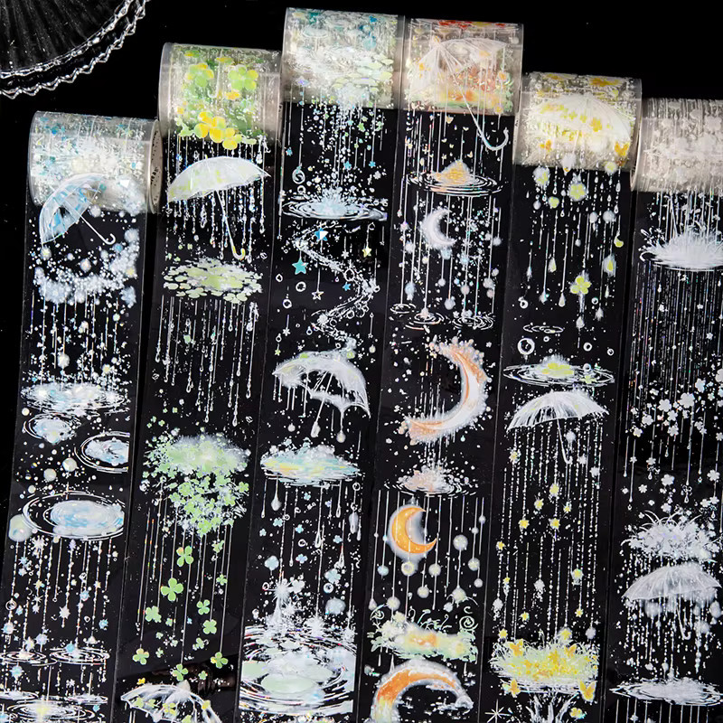 JIANQI Washi Tape PET Misty Rainy Season Klebeband für Scrapbooking und DIY Junk Journal Breite: 5 cm, Länge: 200 cm - Bild 2
