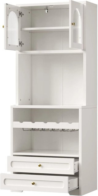Merax Hochschrank in Weiß mit Glastüren, App-gesteuerter LED-Beleuchtung, Musik-Sync, Weinregal und USB-Anschluss, H x B x T: 180 x 40 x 70 cm - Bild 1
