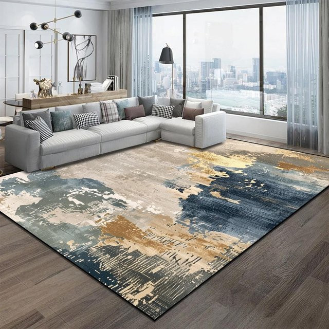 JGJG Teppich im nordischen Abstraktstil, blau, rutschfest und waschbar, B/T: 60 x 90 cm - Bild 1