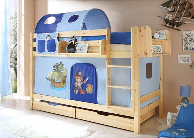 TiCAA Etagenbett Marcel aus Kiefer Natur für Kinder - Bild 1