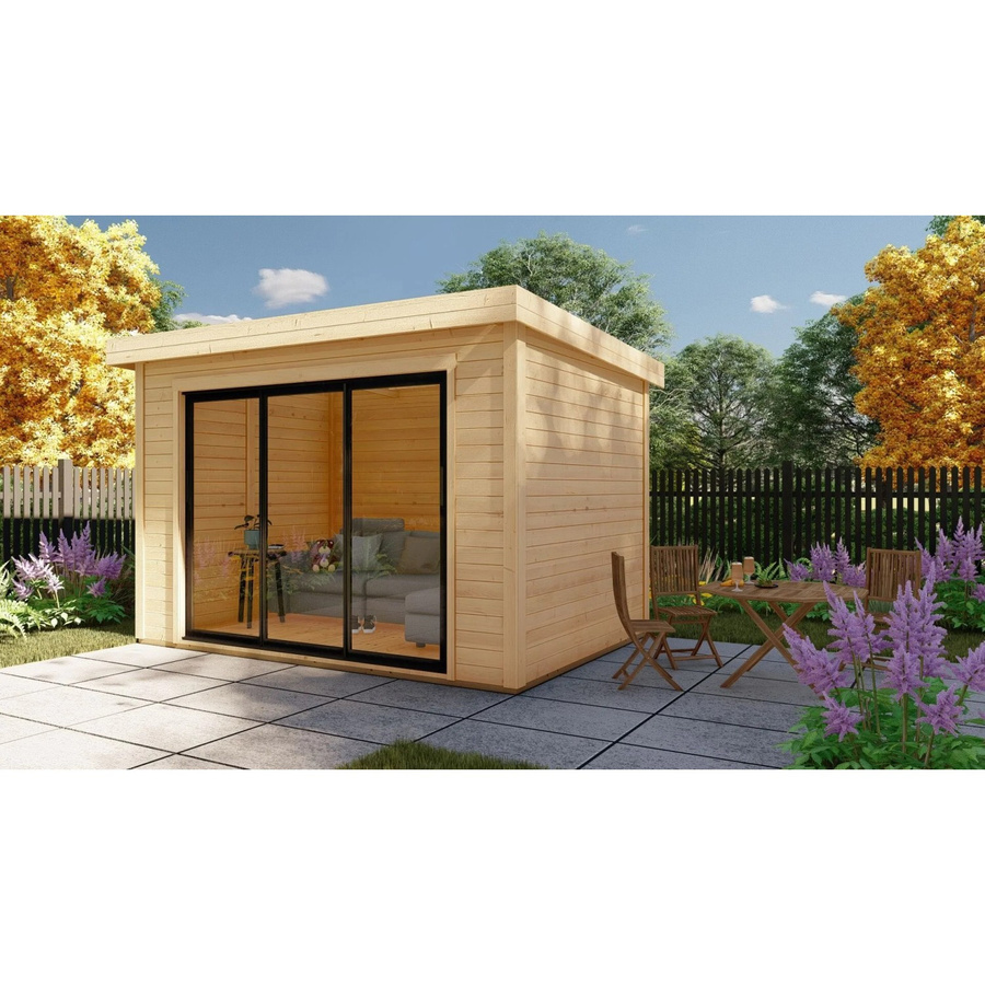 Finn Art Blockhaus Sydney 48 Gartenhaus aus Holz mit Flachdach und Schiebetür, Farbe: Braun, B/T/H: 360 x 245 x 253 cm - Bild 2