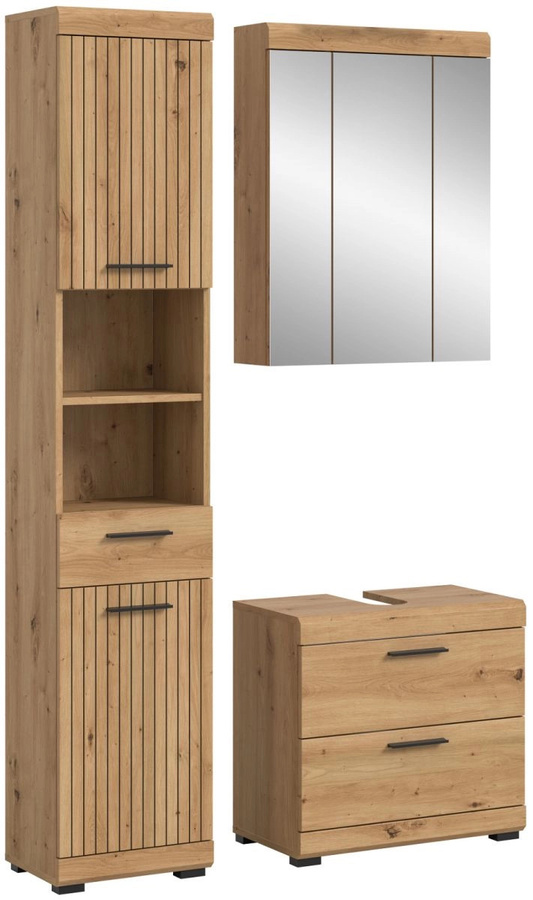 Badmöbel Set Shawn von Inn.Furn in Eiche Braun, 3-teilig, modern, mit LED-Beleuchtung - Bild 3