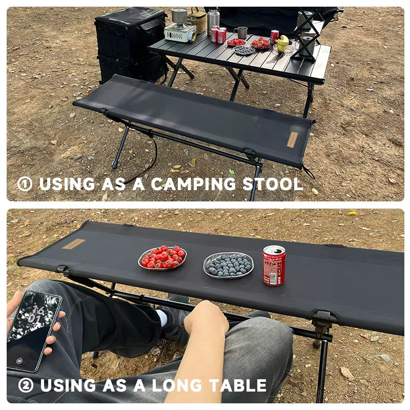 WESTTUNE Outdoor-Langstuhl für zwei Personen, zusammenklappbarer Doppelsitzhocker aus Aluminium in Schwarz - Bild 2