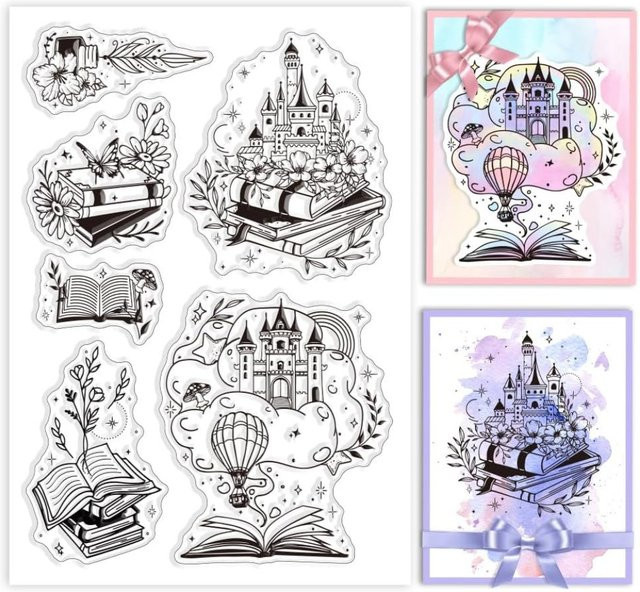 Fairy Tales Clear Stamps Silikonstempel mit Blumen und magischen Büchern für die Kartenherstellung und Fotoalben, transparent - Bild 1
