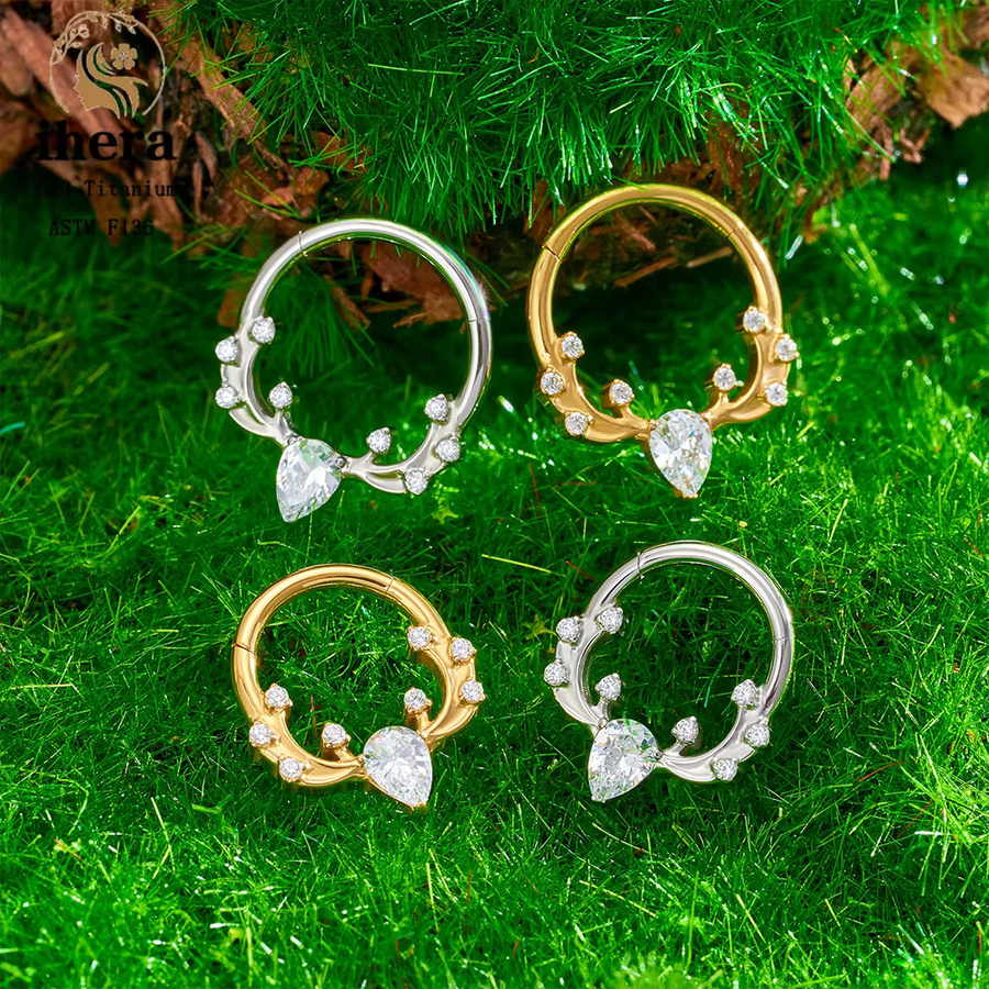 ihera Nasenring Titan, Wassertropfen Herz, Zirkonia, Unisex - Bild 3