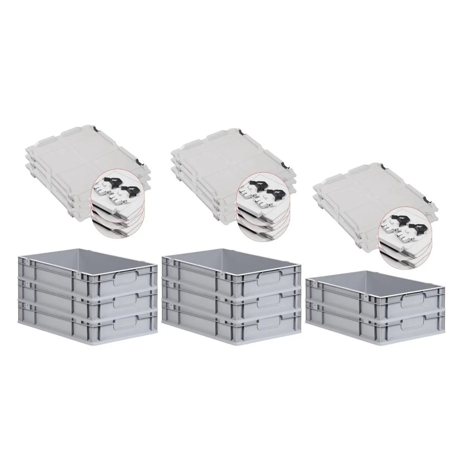 PROREGAL Spar Set 8x Eurobox Nextgen Economy mit Scharnierdeckel und schwarzen Schiebeschnappverschlüssen, Grau/Schwarz, H x B x T: 12 x 40 x 60 cm - Bild 2