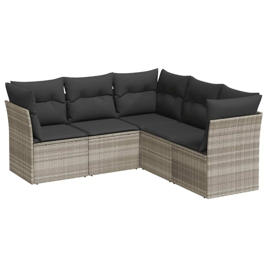 vidaXL 5-teilige Garten-Sofagarnitur in L-Form aus Poly-Rattan in Hellgrau mit Sitz- und Rückenkissen - Bild 2