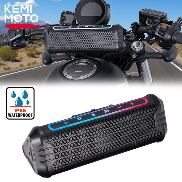 KEMIMOTO Wasserdichter Musik-Player mit LED-Umgebungsbeleuchtung und USB-A für Motorrad, ATV und UTV in Schwarz - Bild 1