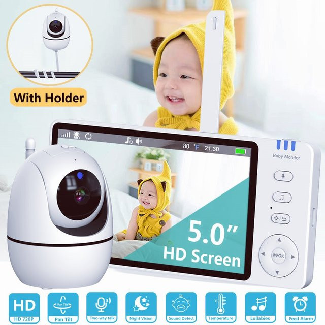 Cdycam Video-Babyphone mit 5,0 Zoll IPS-Bildschirm, Weiß, mit PTZ-Kamera, Zwei-Wege-Audio, VOX-Modus und 3500mAh Akku - Bild 1