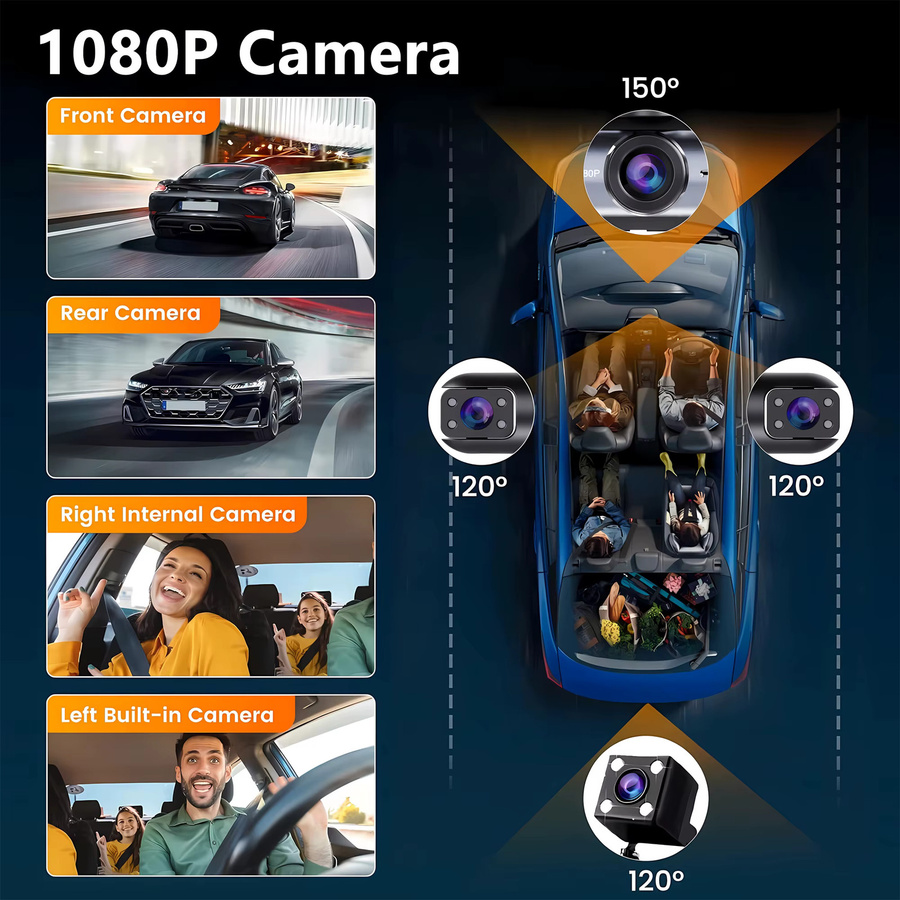MYOLSD 4-Kanal WiFi Dashcam Full HD 1080P Autokamera mit Nachtsicht in Schwarz - Bild 4