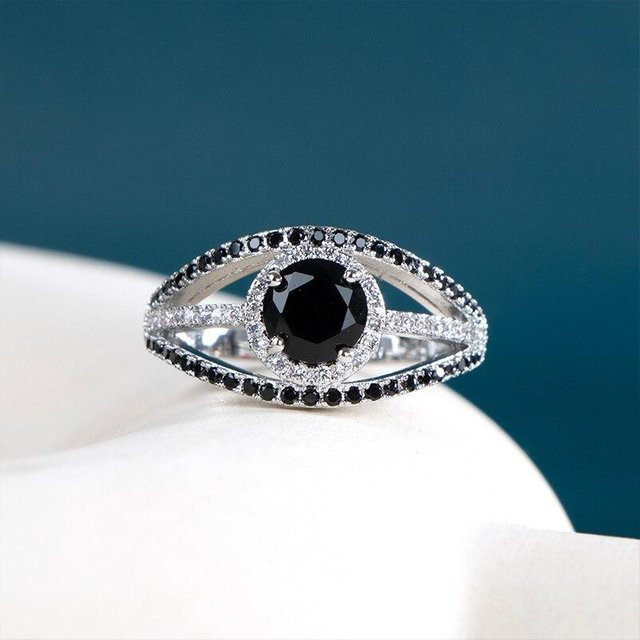 POMOiii Ring, silberfarben, schwarzer Zirkonia, Damen - Bild 1