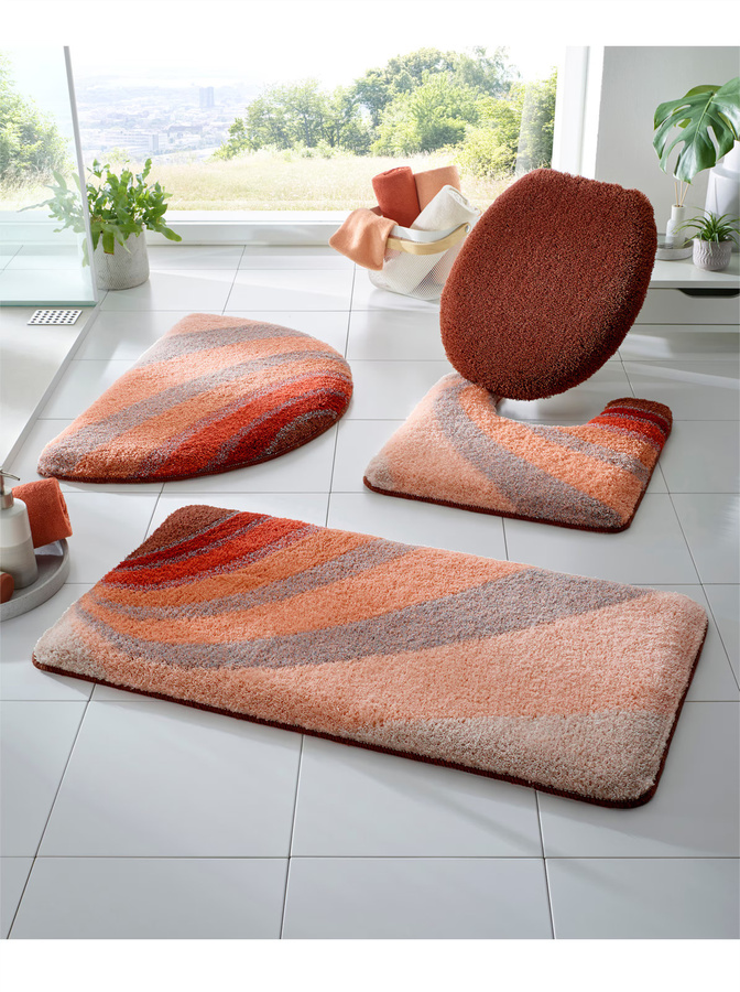 Moderne Badematte Kleine Wolke in Beige und Orange, rutschfest und fußbodenheizung-geeignet, rechteckig aus Polyacryl - Bild 1