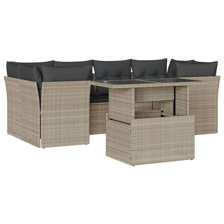vidaXL 7-teilige Garten-Sofagarnitur aus Poly-Rattan mit Kissen in Hellgrau - Bild 2