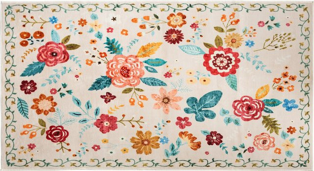 Waschbarer Teppich Flower Power von viva domo in Multicolour im floralen Retro-Design - Bild 1