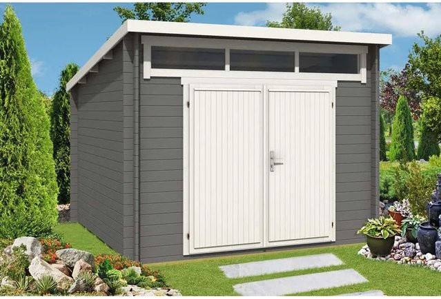 Alpholz Gartenhaus Maria-Optima Pultdach aus Massivholz in Anthrazit B/T: 320 x 345 cm - Bild 1
