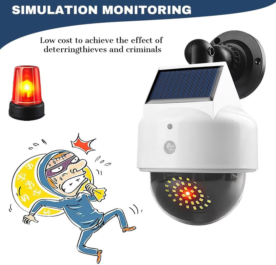 UCYBO Dummy Kamera Solarbetriebene drahtlose CCTV Videoüberwachungskamera mit LED-Licht und Bewegungssensor in Weiß - Bild 2