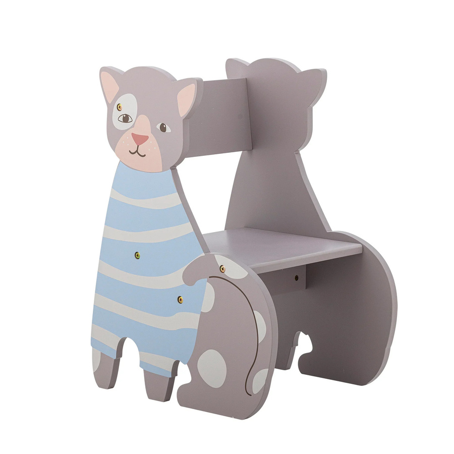 Bloomingville Mini Kinderstuhl Katze Mille in Grau, Blau und Weiß gestreift, B/T/H: 33 x 56 x 42 cm - Bild 1