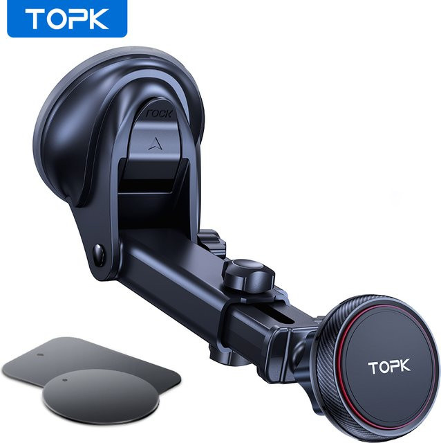TOPK Magnetische Autotelefonhalterung in Schwarz mit N52 Starkmagnet und verstellbarem Teleskoparm für Armaturenbrett oder Windschutzscheibe - Bild 1