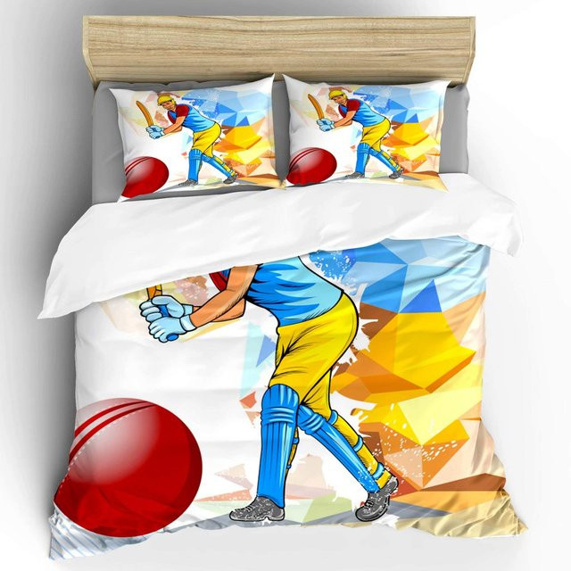 JMG Household Supplies Cricket Bettwäsche Set mit abstraktem Sportmuster aus Mikrofaser, Mehrfarbig, B/H: 140 x 210 cm - Bild 1