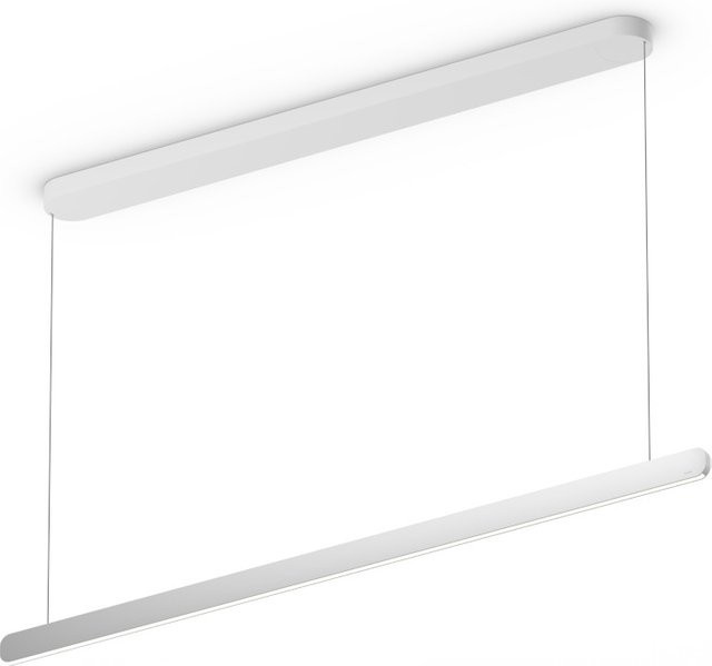 Occhio Mito linear volo 140 up LED-Pendelleuchte in Weiß matt mit silbernem Kopf, variabel einstellbare Höhe 65-165 cm, mit Occhio air Modul und x-tra warm LED (2200K - 3500K) - Bild 1