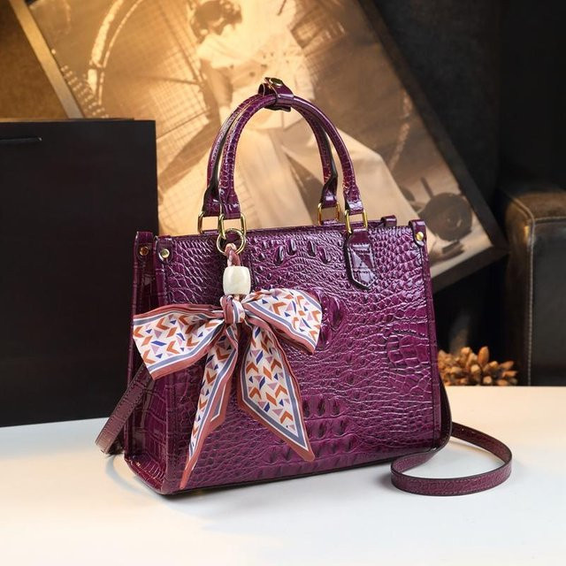 Weft Schulter-Messenger-Tote-Bag Leder, Krokodilmuster, violett, Damen - Bild 1