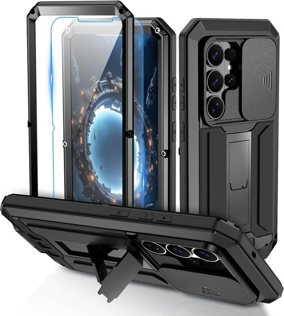 Robuste 360 Vollkörper Schutzhülle aus Metall für Samsung Galaxy S26 Plus und S24 Ultra Plus in Schwarz - Bild 1