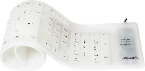 LogiLink ID0018A USB Tastatur in Weiß, faltbar, QWERTZ Deutsch, spritzwassergeschützt und staubgeschützt - Bild 1