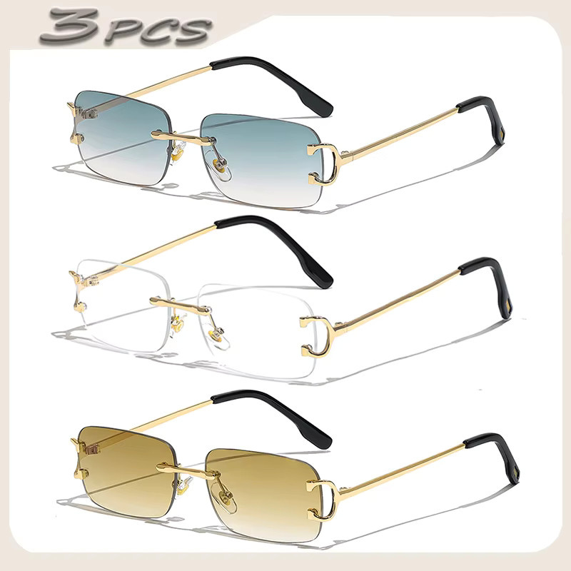 Retro Sonnenbrille, randlos, quadratisch, Gold, Metall, Unisex - Bild 2